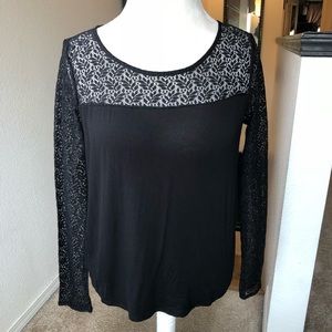 BCBGeneration Black Long Sleeve Lace Top | M